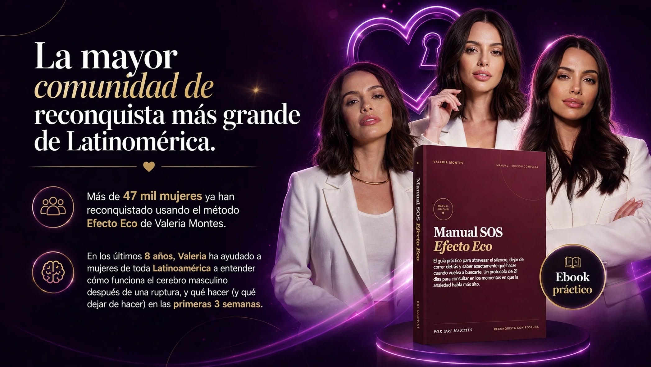 La mayor comunidad de reconquista de Latinoamérica. Más de 47 mil mujeres ya han reconquistado usando el método Efecto Eco de Valeria Montes.